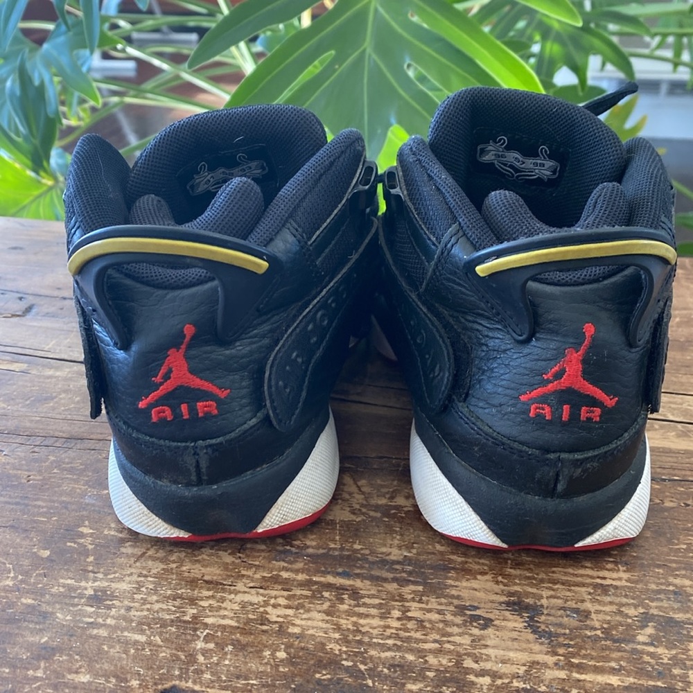 Air Jordan 6 Rings High Top Sneakers Black, Red and White. Youth Size 5